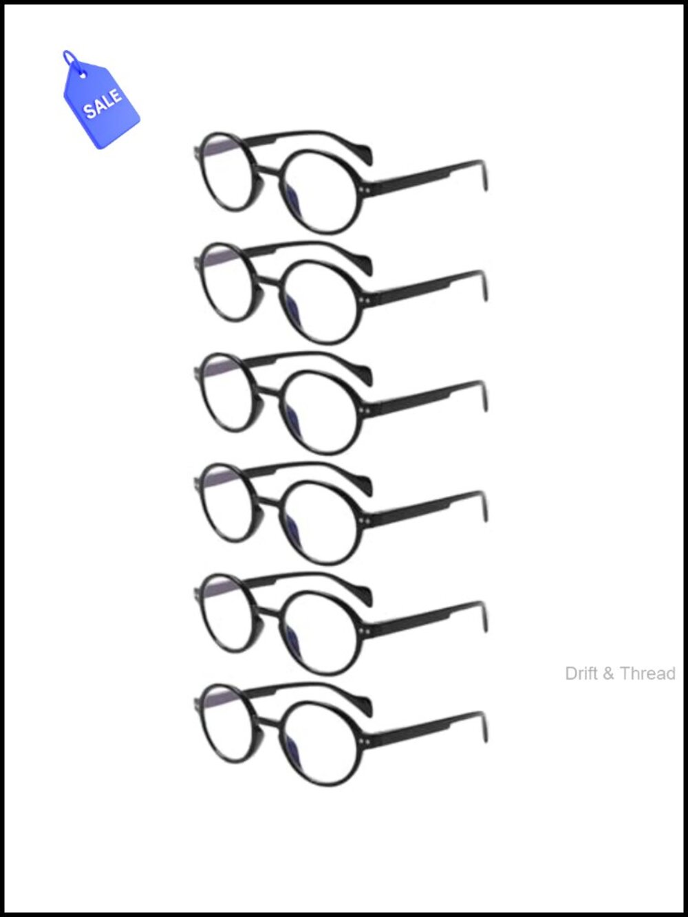 6 Pack Round Reading Glasses Blue Light Blocking Spring Hinge Readers